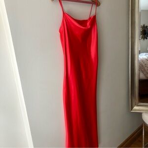 Bebe Vibrant Red Satin Cowl Neck Slip Dress